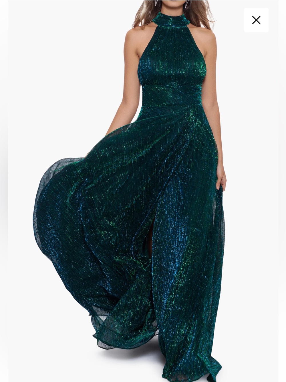 NWT Betsy & Adam Halter Mock Neck Crinkle Wrap
Gown